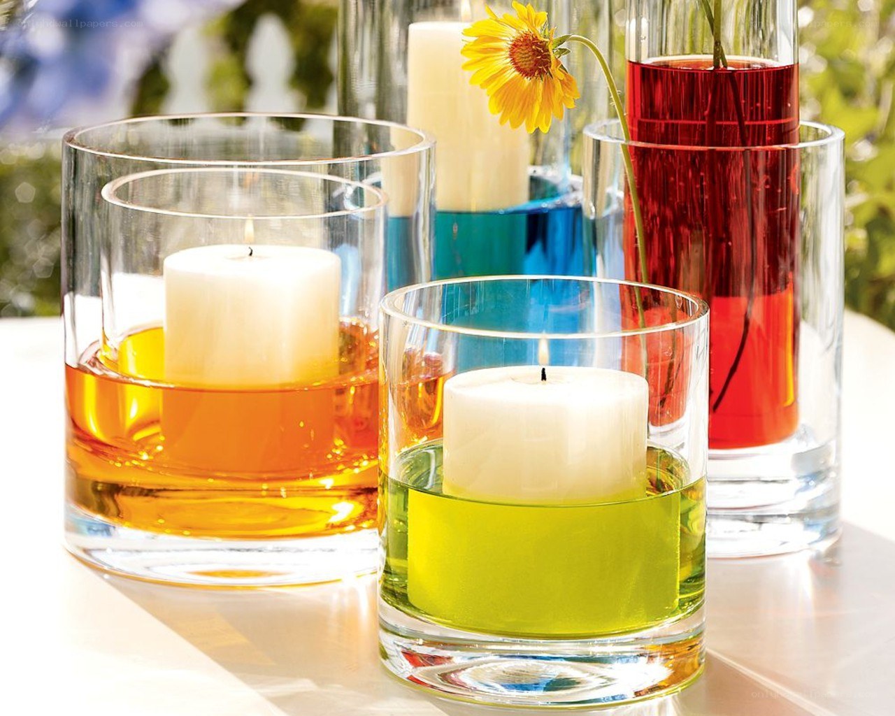 Colorful candle centerpieces
