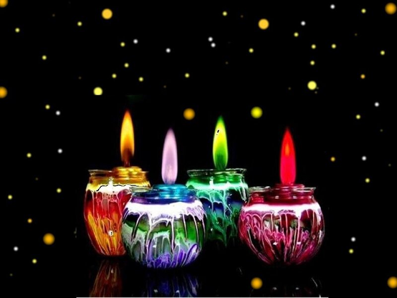 colorful candles in jars