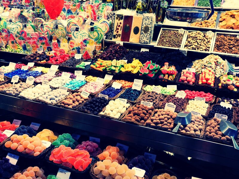 Colorful candy and nut display