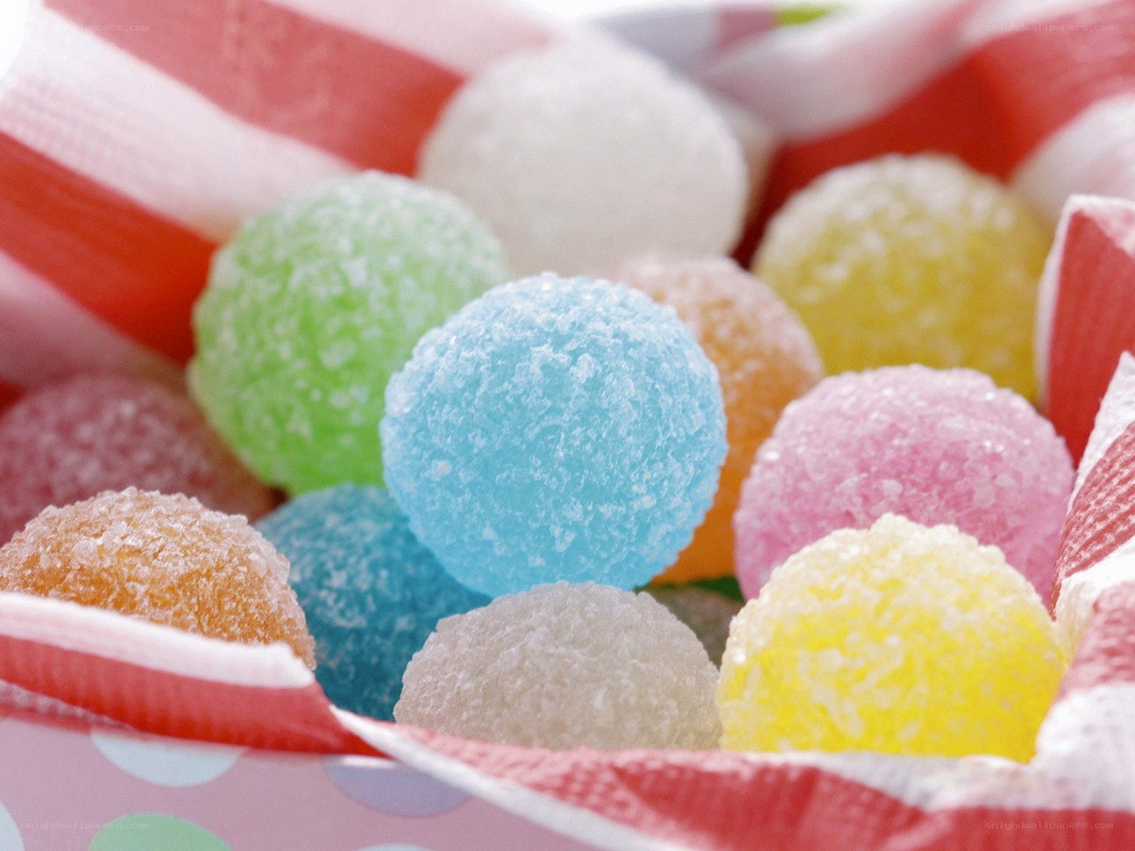 Colorful candy balls in a basket