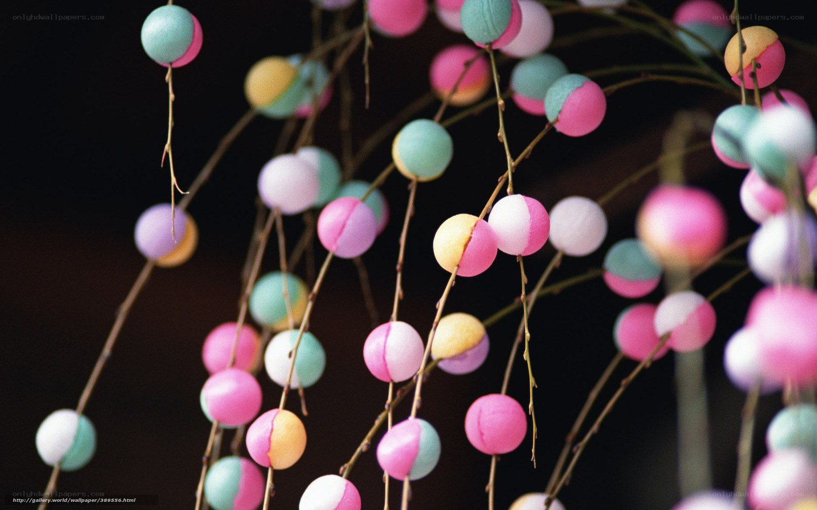 Colorful candy balls on branches