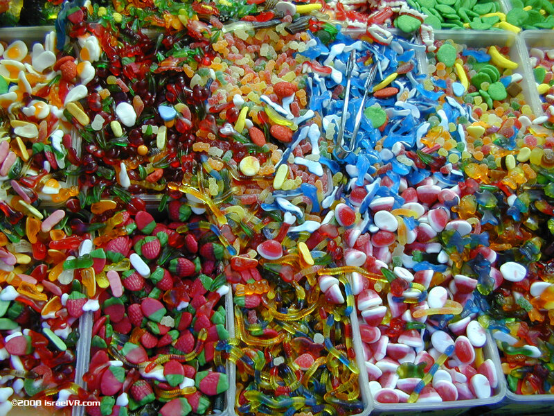 Colorful candy display at market