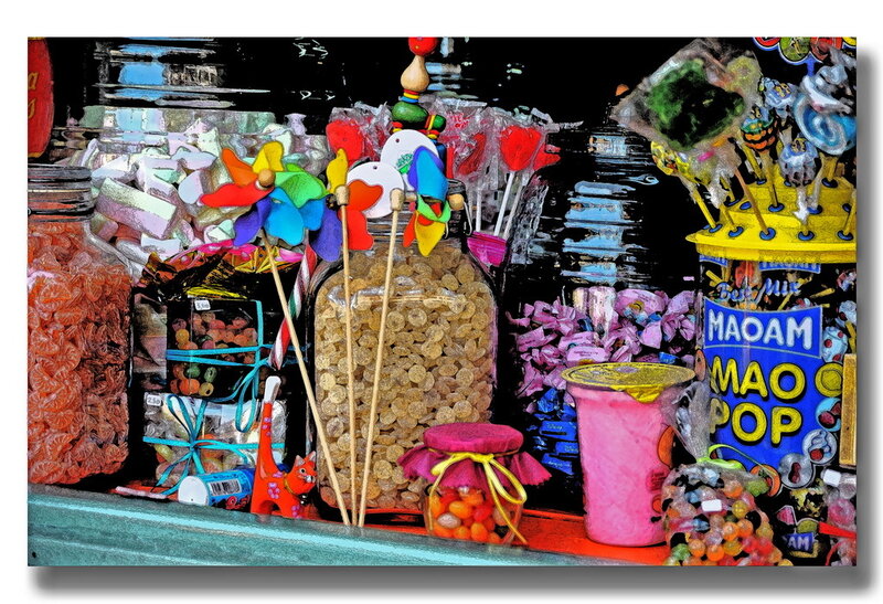 Colorful candy display at market