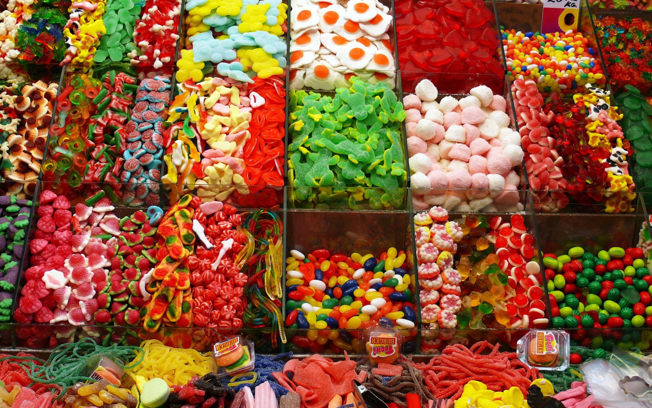 Colorful candy display at market