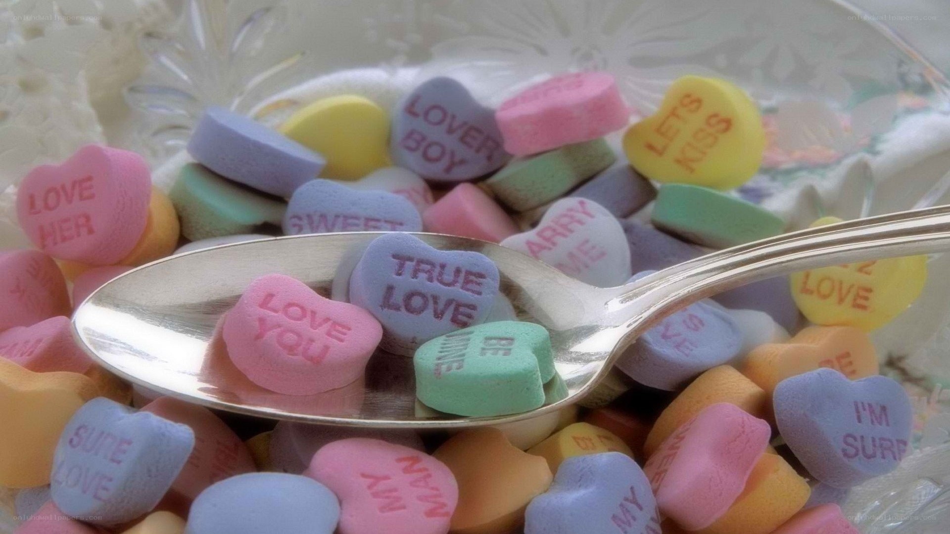 colorful candy hearts in a bowl