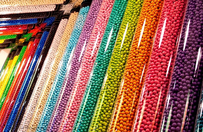 Colorful candy tubes display
