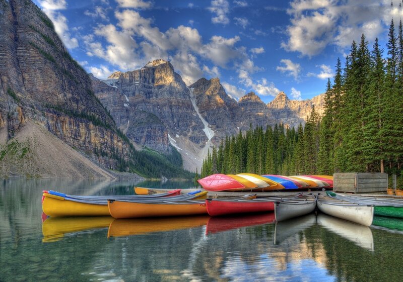 Colorful Canoes on Lake