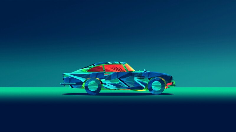 Colorful Car Illustration — Blue, Minimalist