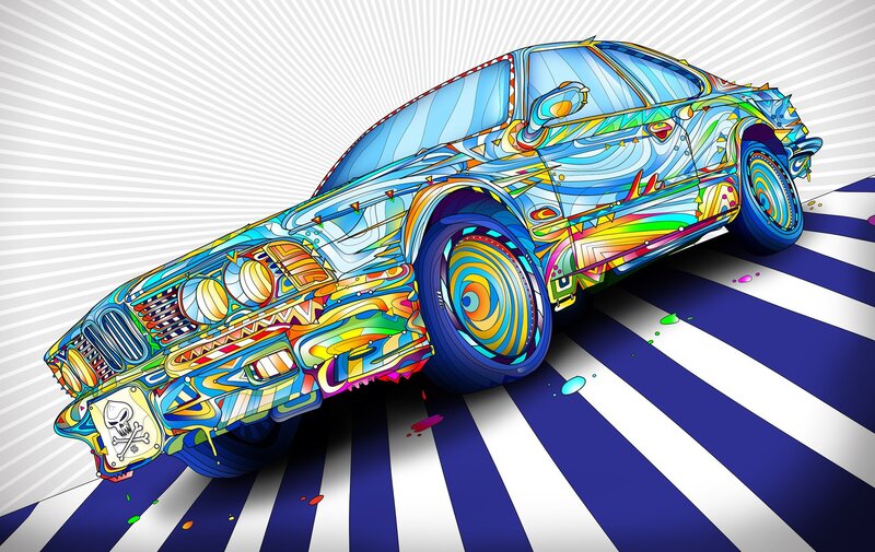 Colorful Car Illustration — Blue, Vibrant