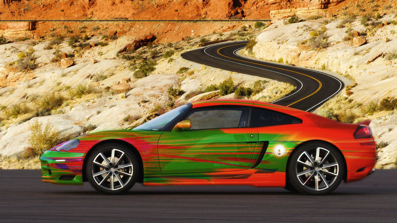 colorful car on desert road