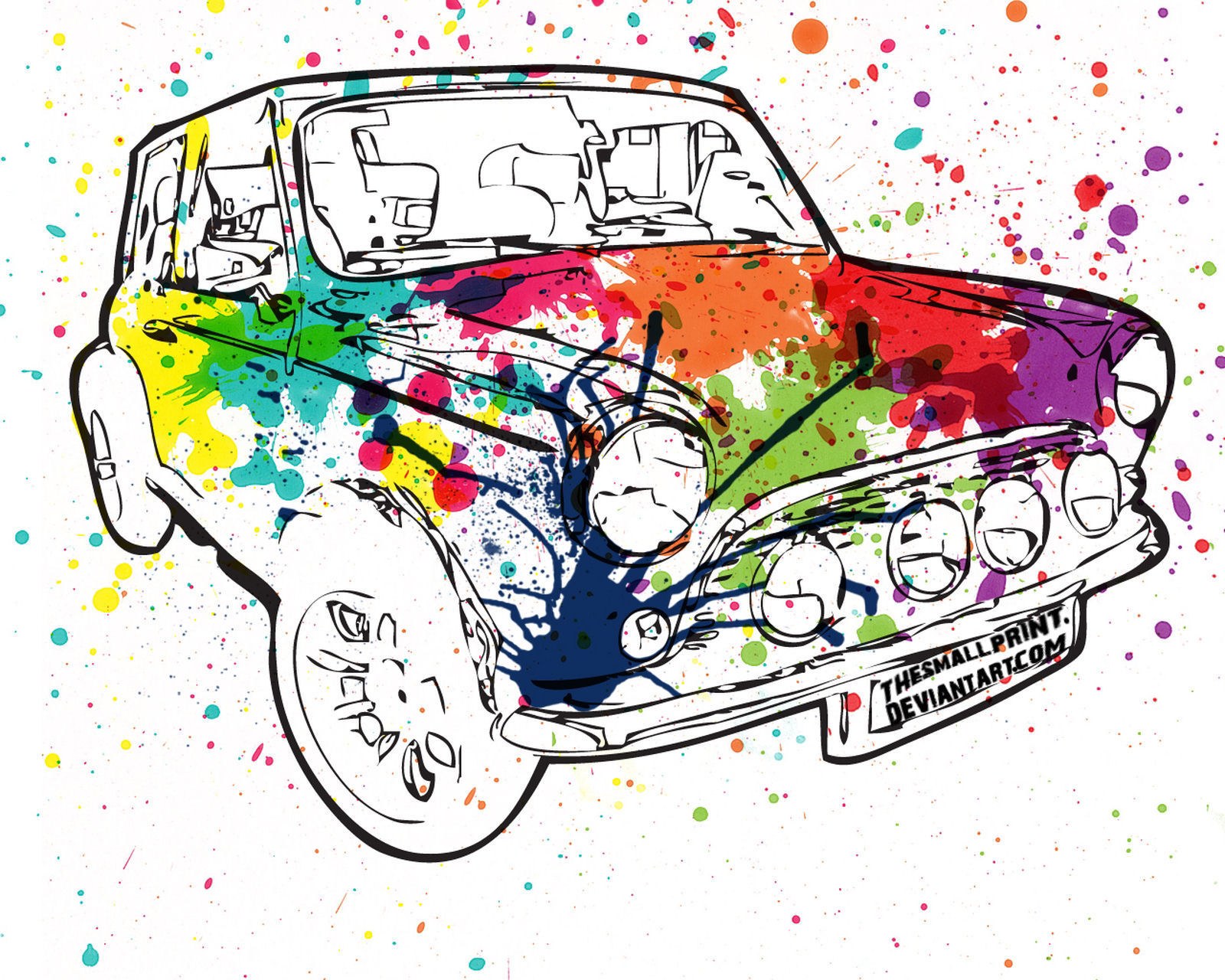 colorful car splatter art