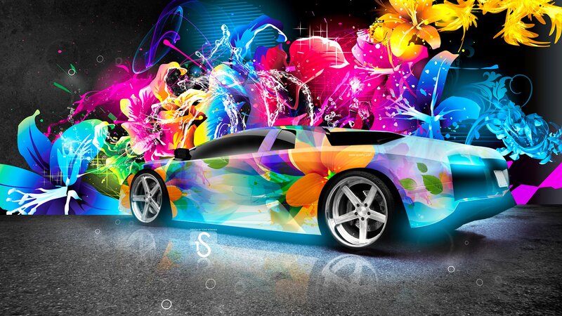 colorful car with floral art