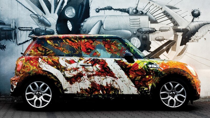 colorful car with graffiti art