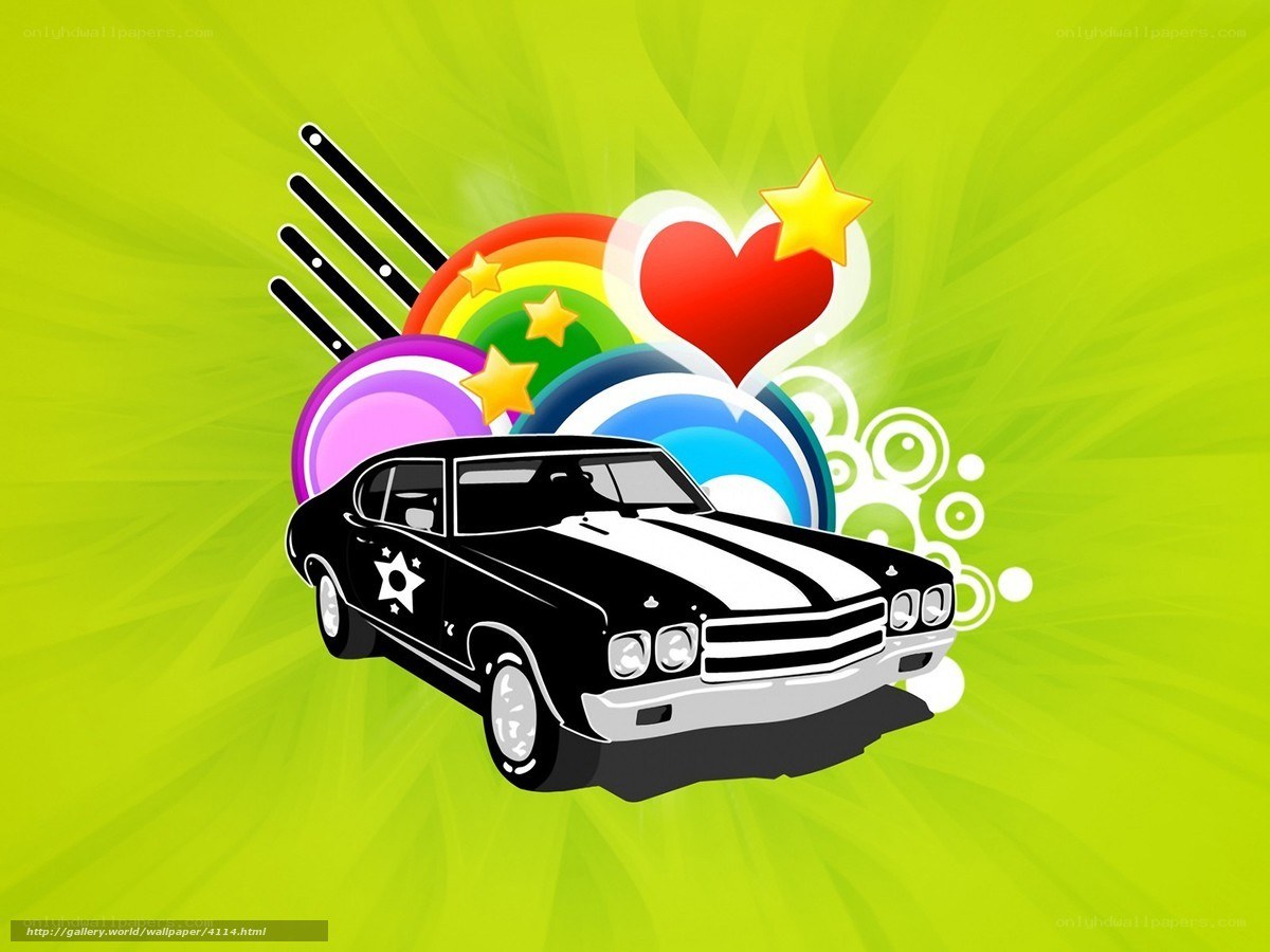 colorful car with heart and stars
