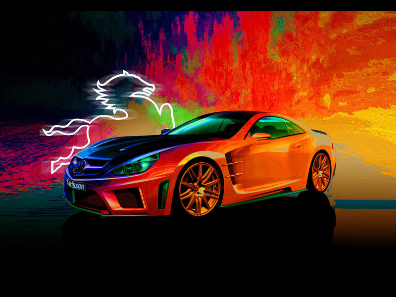 Colorful car with horse logo