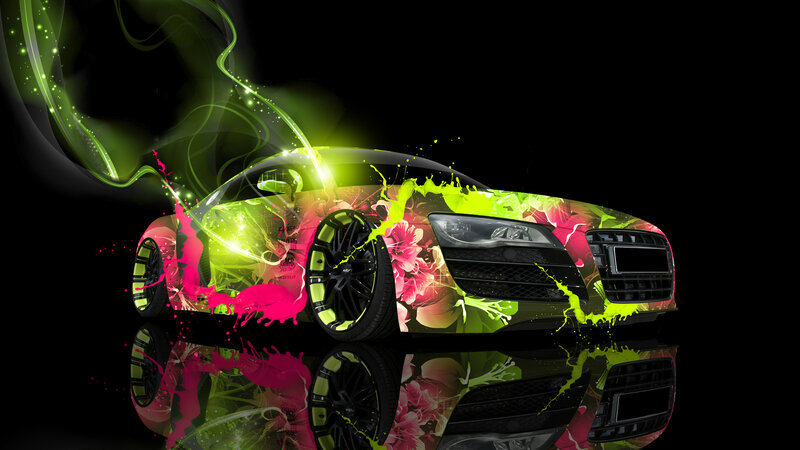 Colorful Car with Paint Splashes