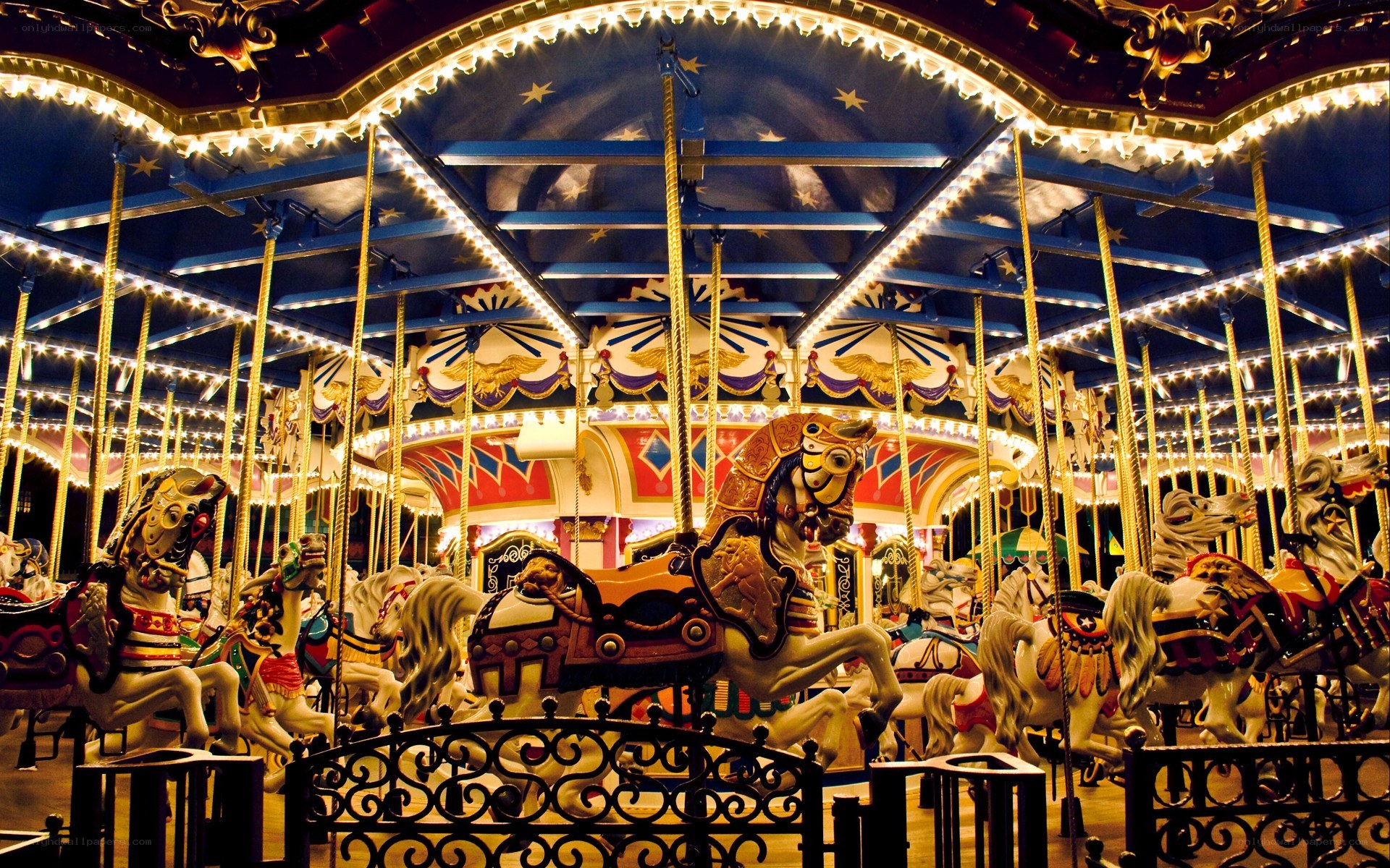 Colorful carousel at night