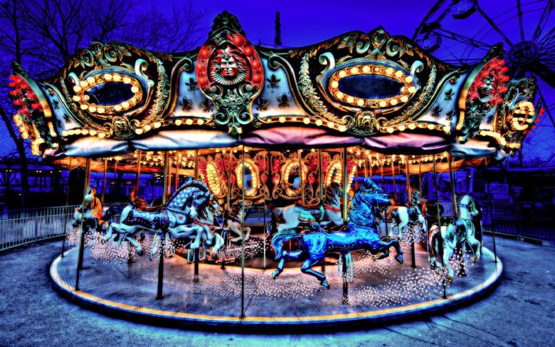 Colorful carousel at night