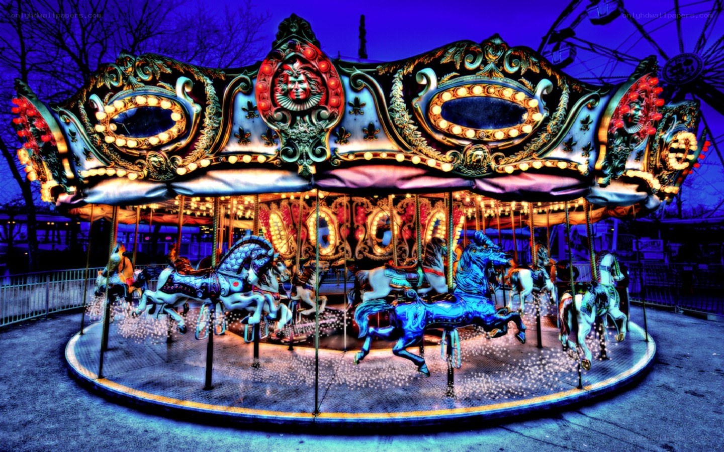 Colorful carousel at night