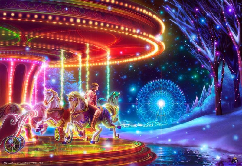 Colorful carousel at night