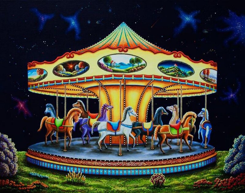 Colorful Carousel at Night — Yellow