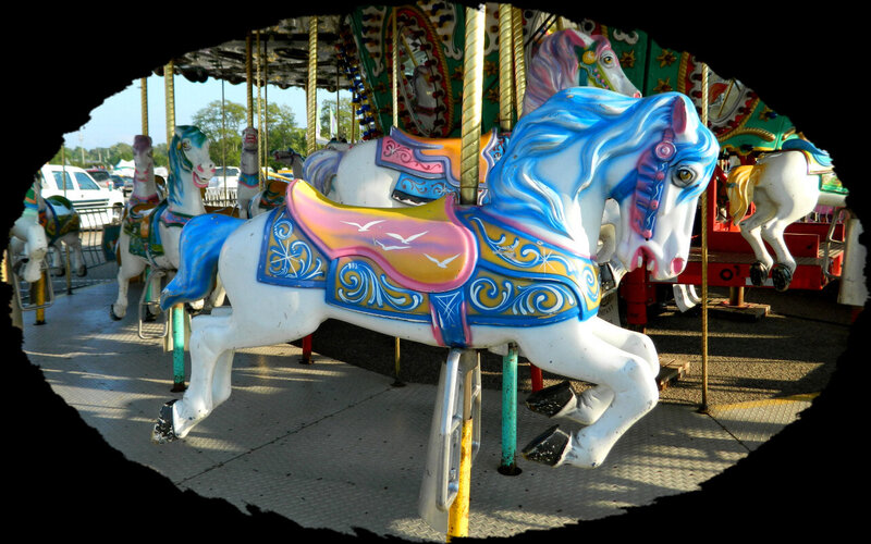 Colorful Carousel Horse — White