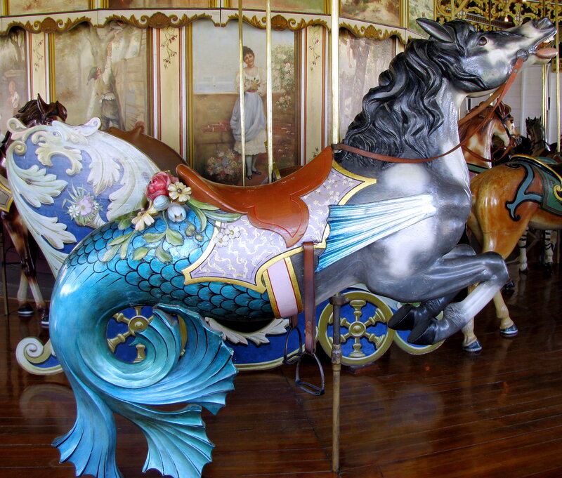 Colorful carousel horse with mermaid tail