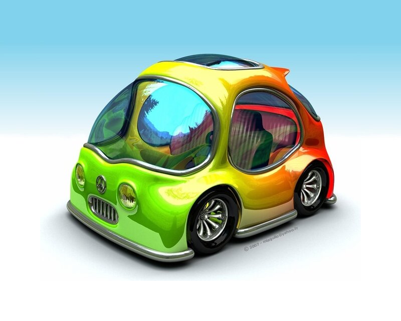 Colorful Cartoon Car — Green, Playful
