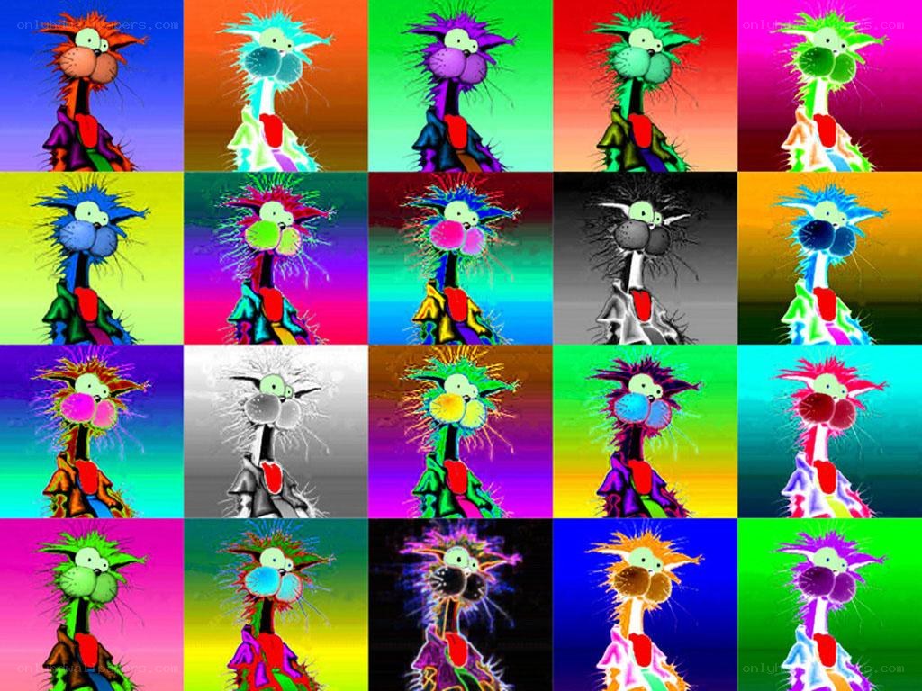 Colorful cartoon cat collage
