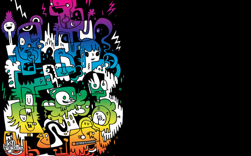 colorful cartoon character collage