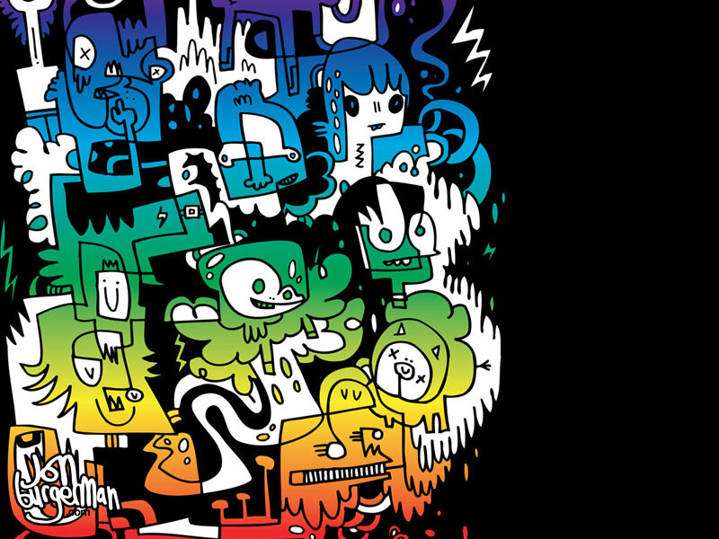 colorful cartoon character collage