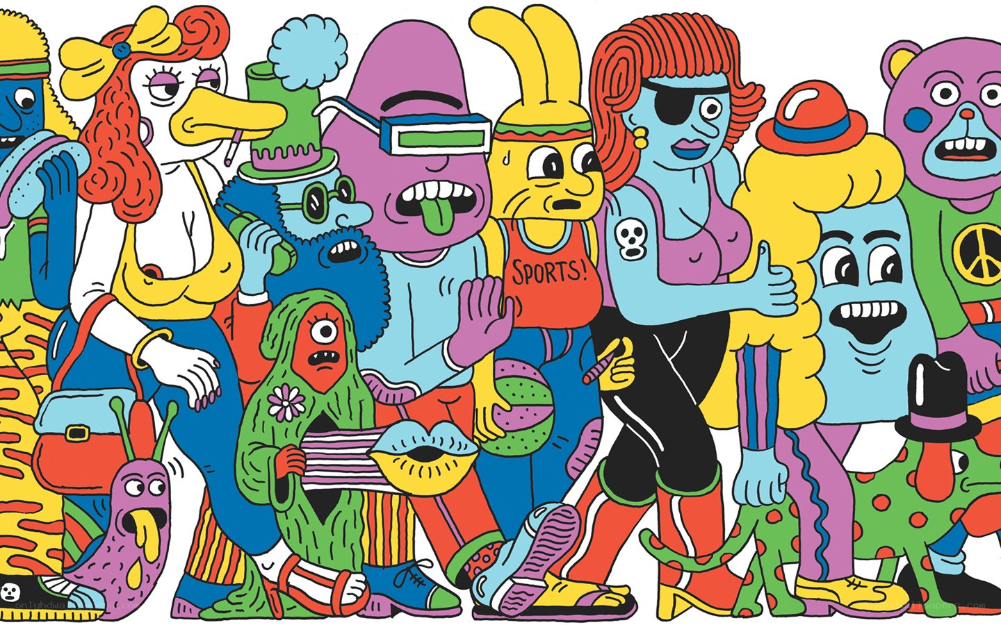 colorful cartoon character parade
