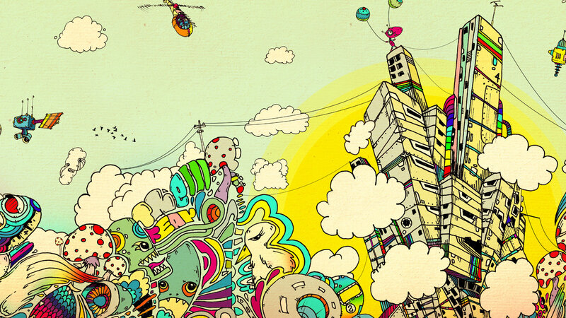 colorful cartoon cityscape