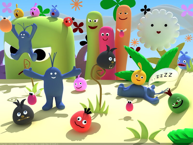 Colorful cartoon creatures in a whimsical world