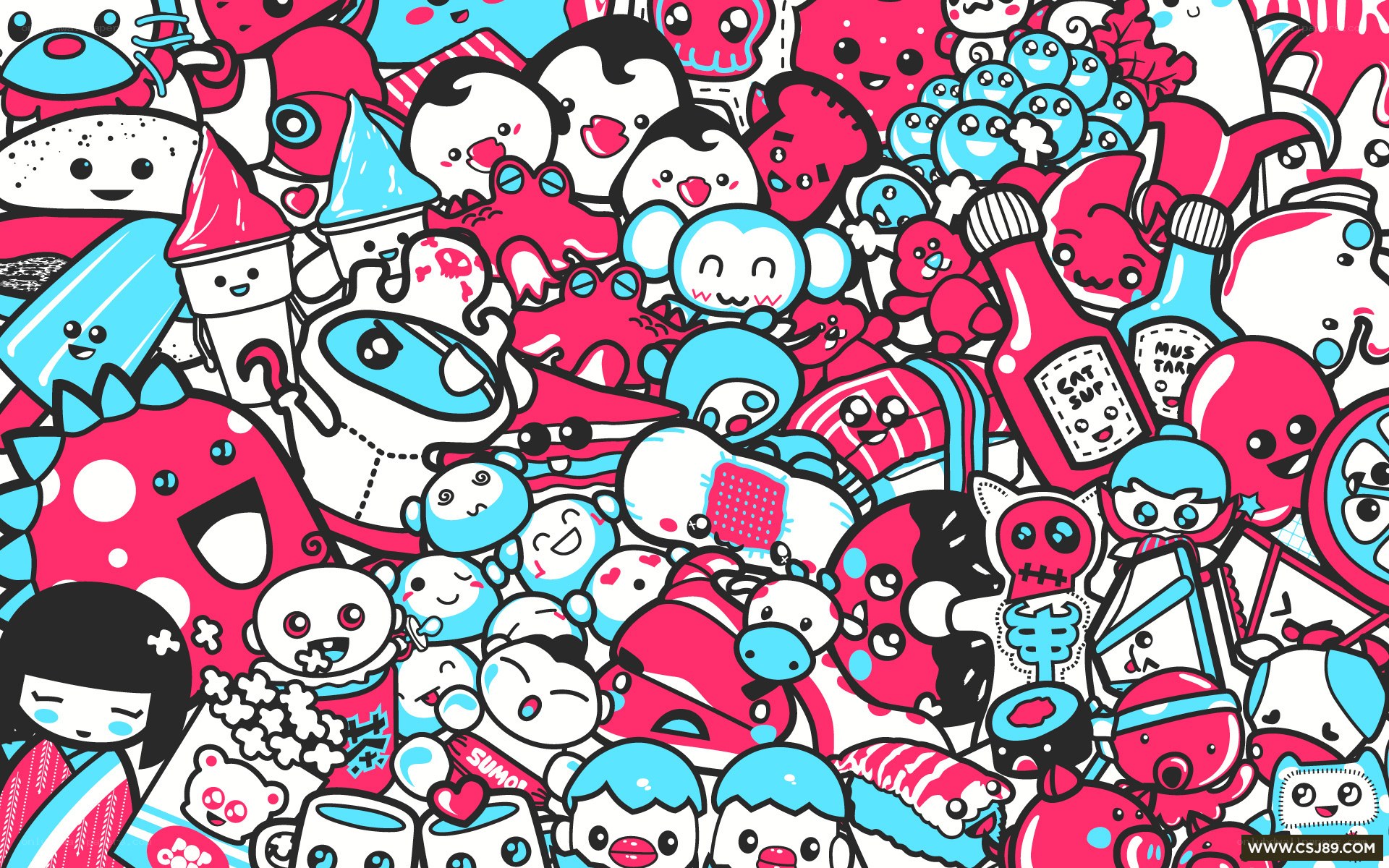 colorful cartoon doodle collage