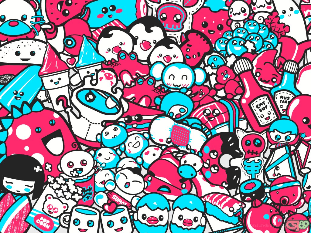 colorful cartoon doodle collage