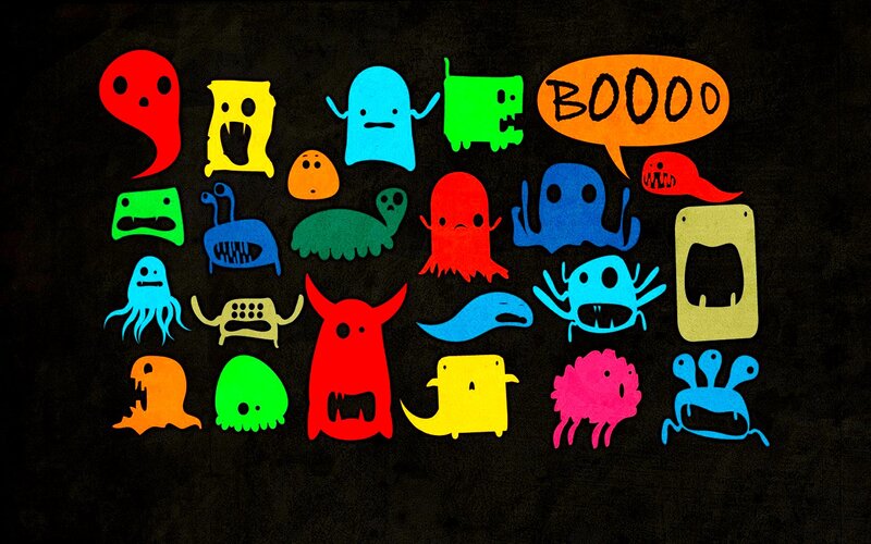 Colorful Cartoon Monsters — Black