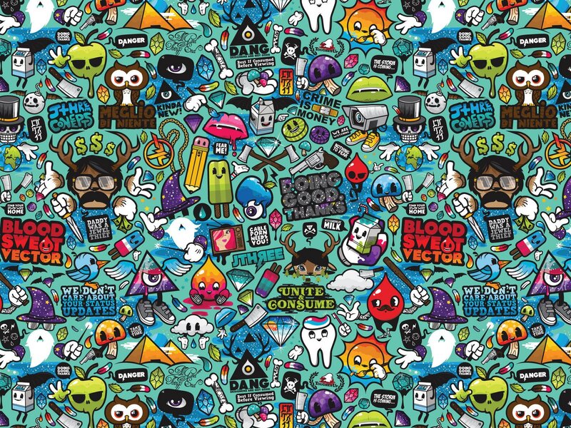 colorful cartoon pattern collage