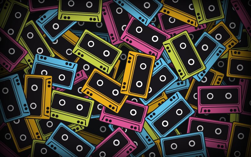 Colorful cassette tape collage