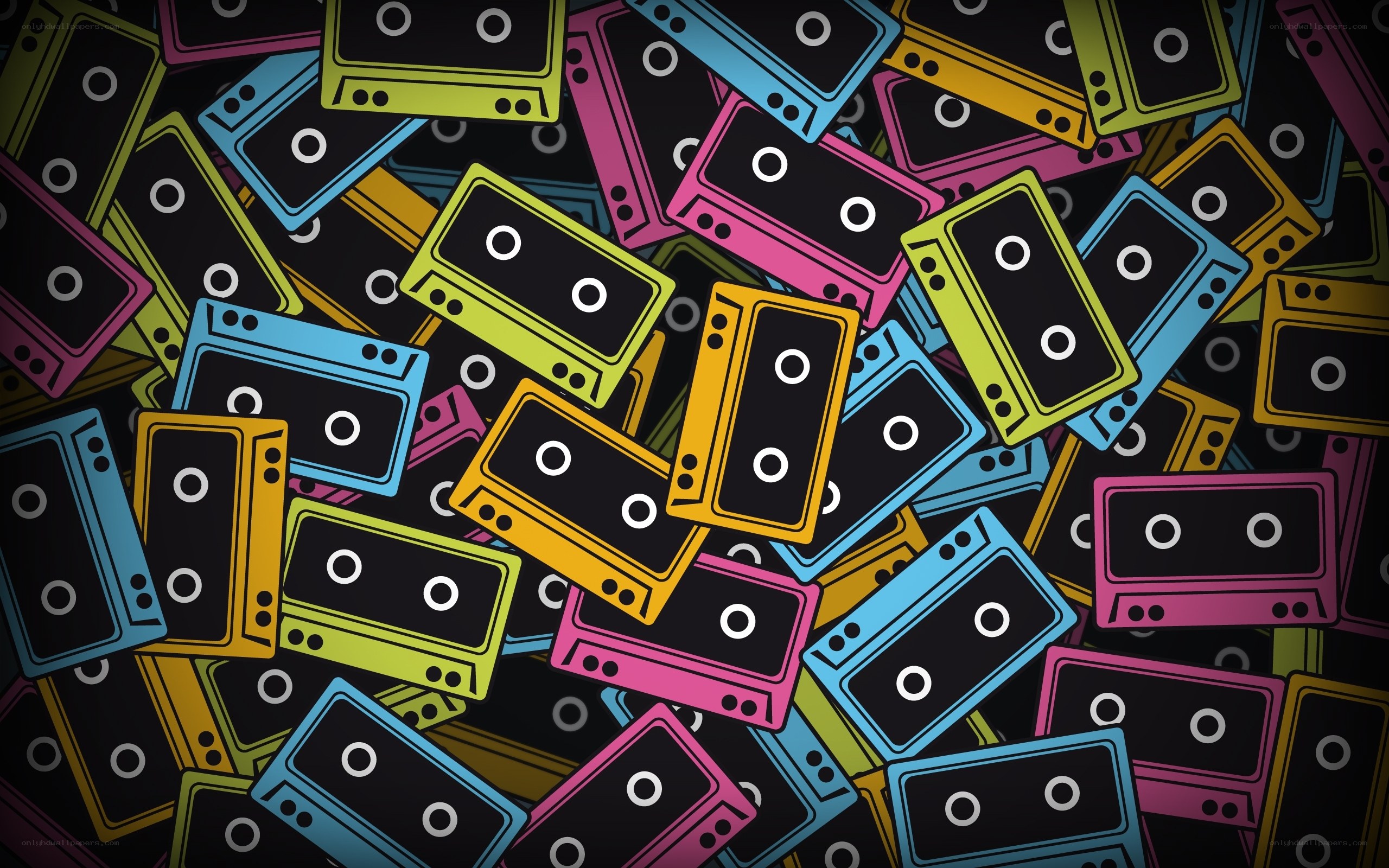 Colorful cassette tape collage