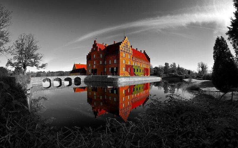 Colorful castle reflection