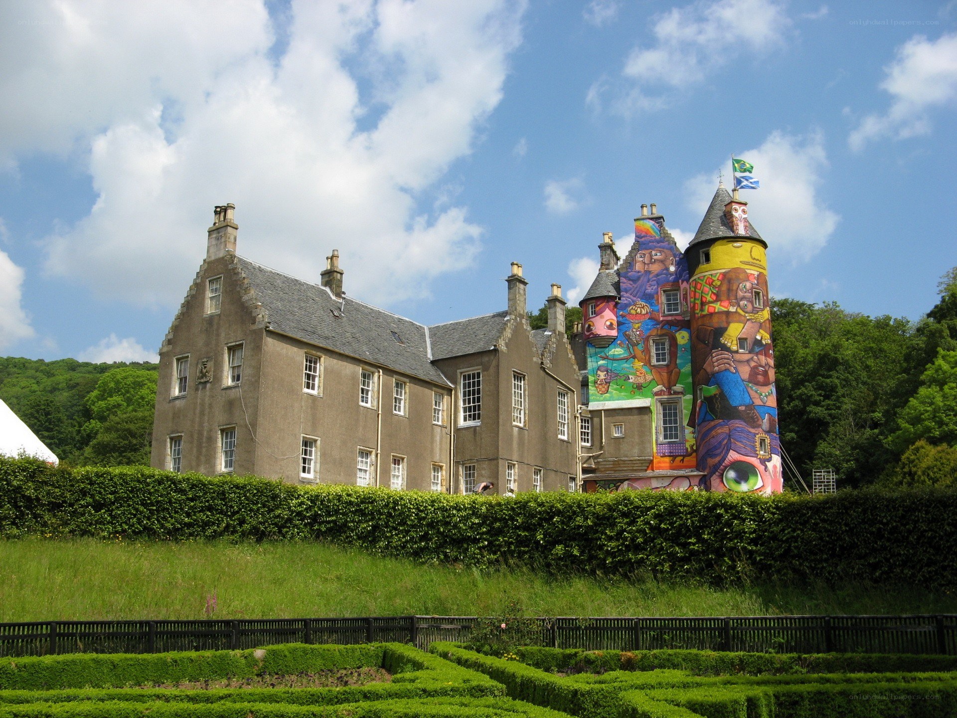 colorful castle with mural