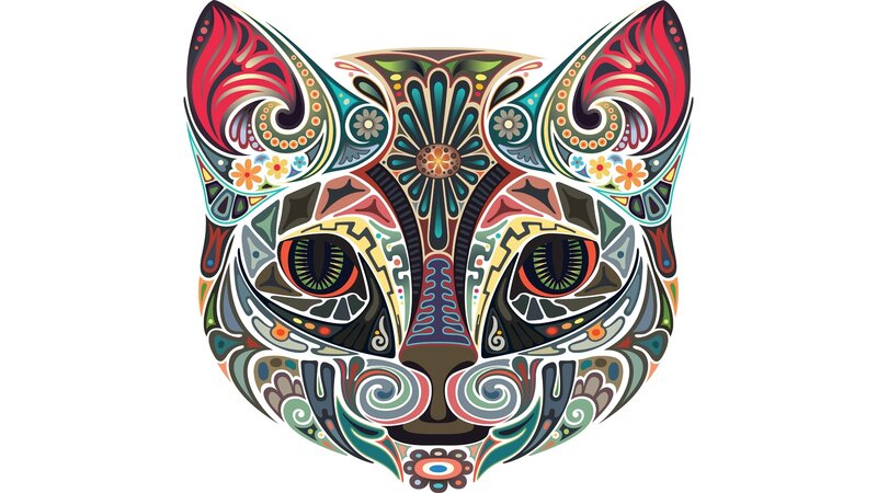 Colorful Cat Face — Red