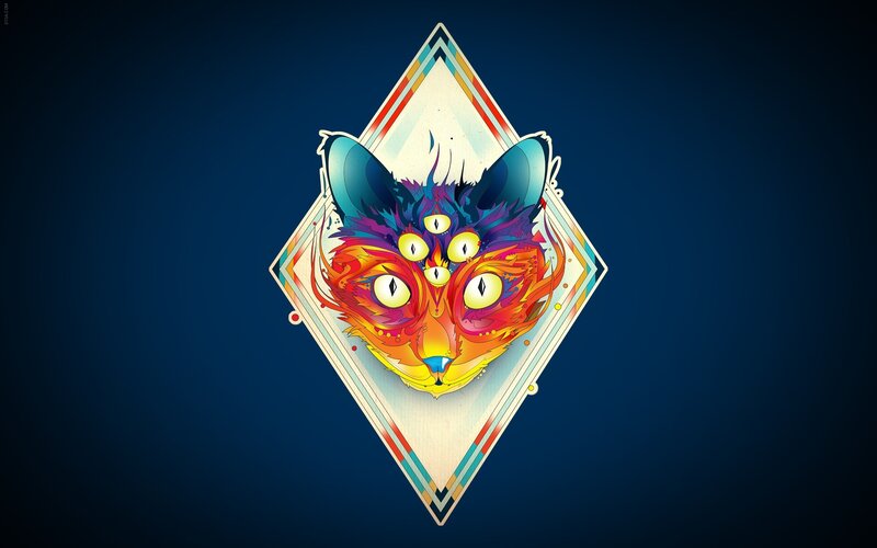 Colorful Cat Head — Blue, Vibrant, Digital Art