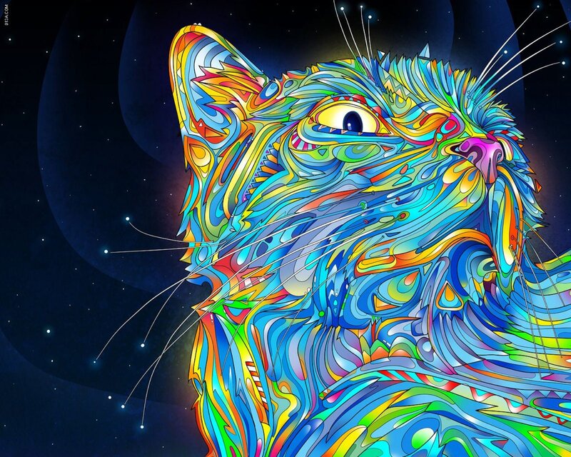 Colorful Cat Illustration — Blue, Vibrant