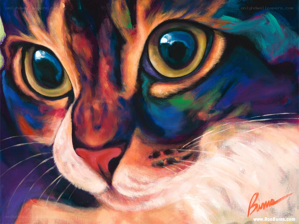 Colorful cat portrait painting