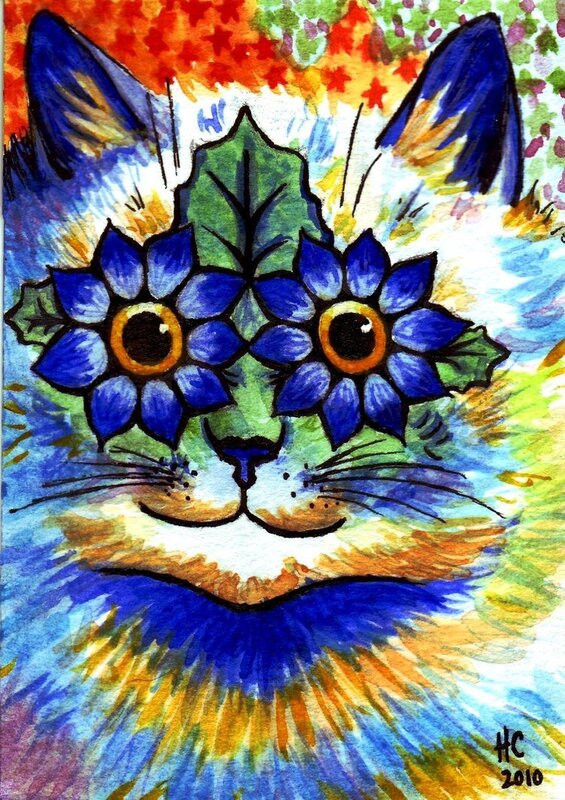 colorful cat with flower eyes
