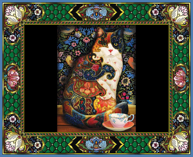 Colorful Cat with Teacup