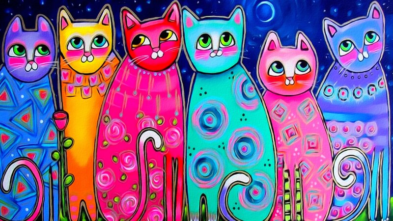 Colorful Cats in Night