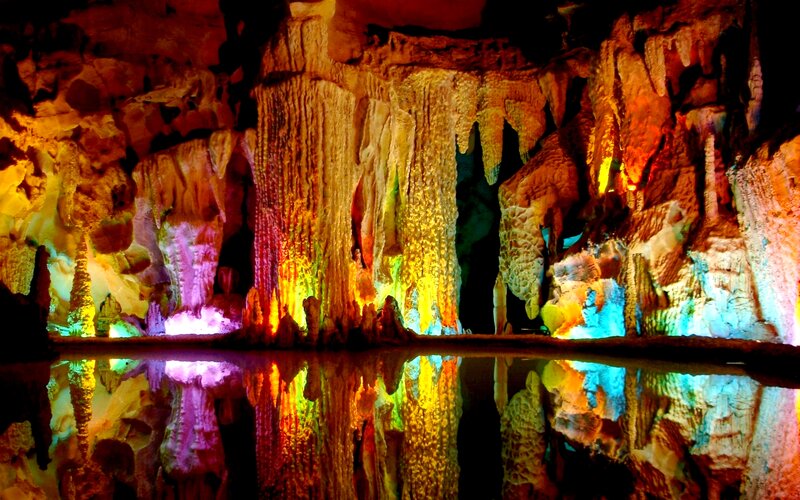 Colorful Cave Formations — Yellow, Dramatic